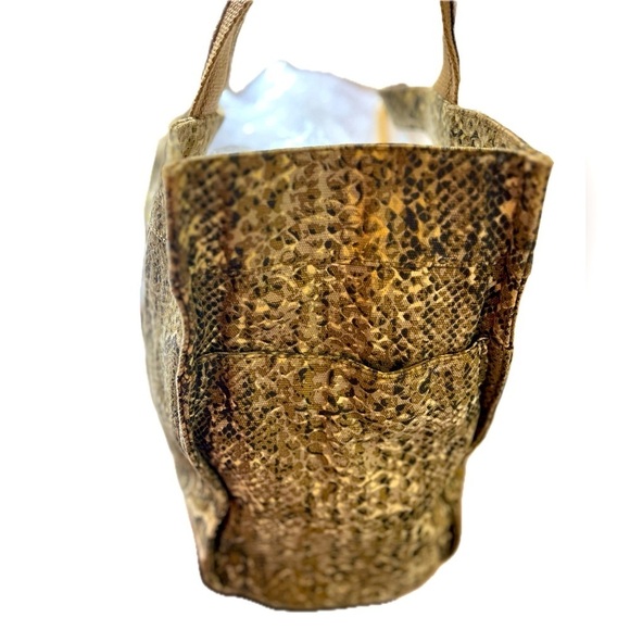 Tory Burch Women’s Snakeskin Canvas & Caramel Patent Leather Shoulder Tote - Picture 4 of 15